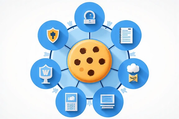 Illustrazione di un biscotto digitale e icone di protezione dati