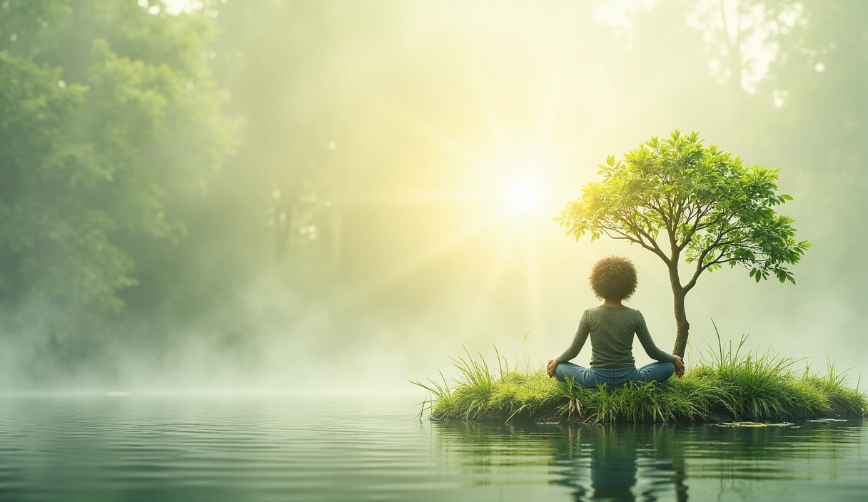 Immagine astratta che rappresenta la connessione mente-corpo, equilibrio e natura con tonalità morbide e armoniose